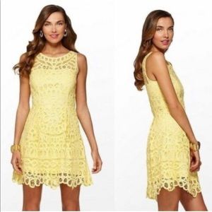 🆕 Lilly Pulitzer Foley Crochet Dress Starfruit Yellow Batt Your Eyes Large (I)